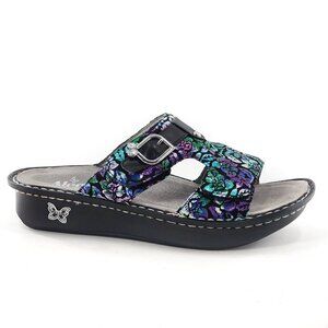 ALEGRIA PEG-146 Hibiscus Floral Leather Strap Sandals Slide Wedge
